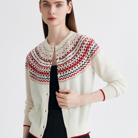 COMOBOCA 100% Cashmere Women's Fair Isle Button Front Cardigan