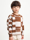 COMOBOCA BROWN 100% Wool Kids' Color Block Round Neck Sweater