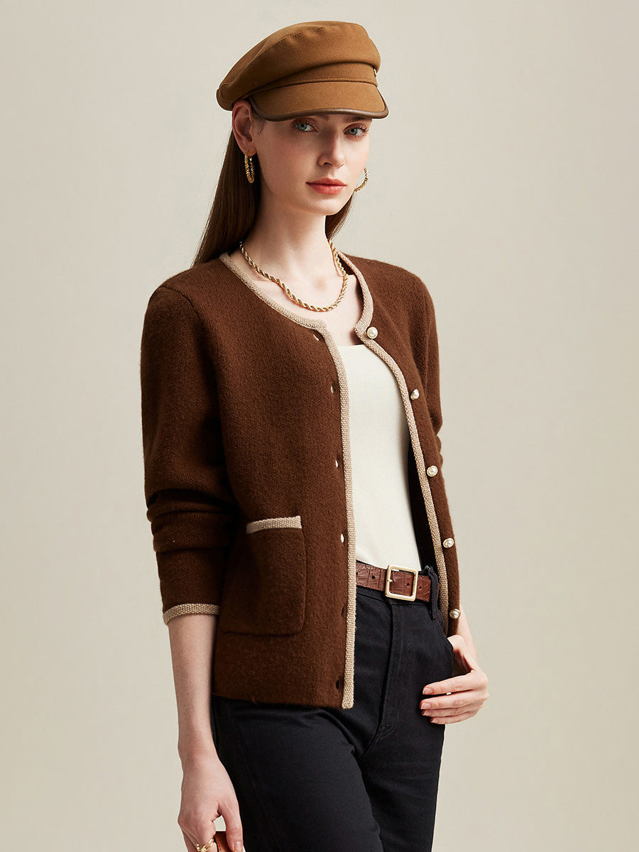 COMOBOCA 100% Cashmere Women's Two-Tone Buttoned Cardigan
