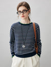 COMOBOCA 100% Cashmere Women's Striped Round Neck Sweater