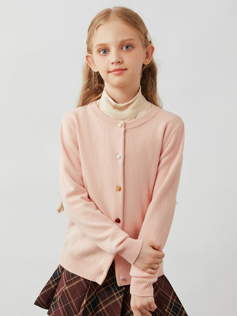 COMOBOCA 100% Wool Kids' Colorful Heart Shaped Buttons Cardigan