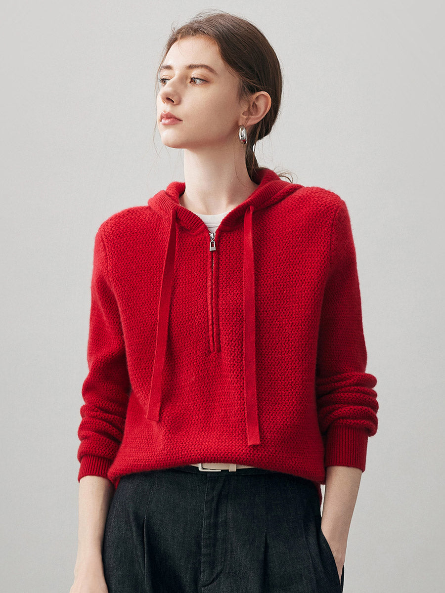 COMOBOCA 100% Cashmere Women's Half Zip Hoodie