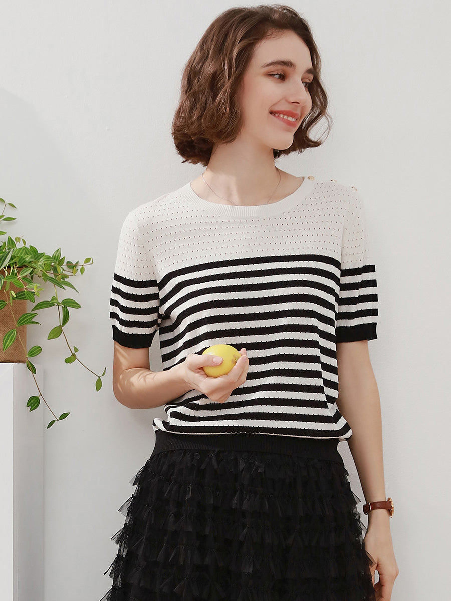 COMOBOCA Women's Striped Knit T-Shirt