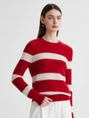 COMOBOCA 100% Cashmere Women's Striped Round Neck Sweater