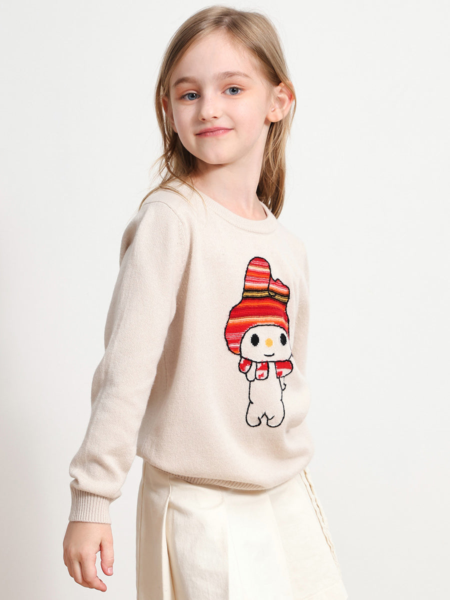 COMOBOCA 100% Wool Kids' Round Neck Cartoon Sweater