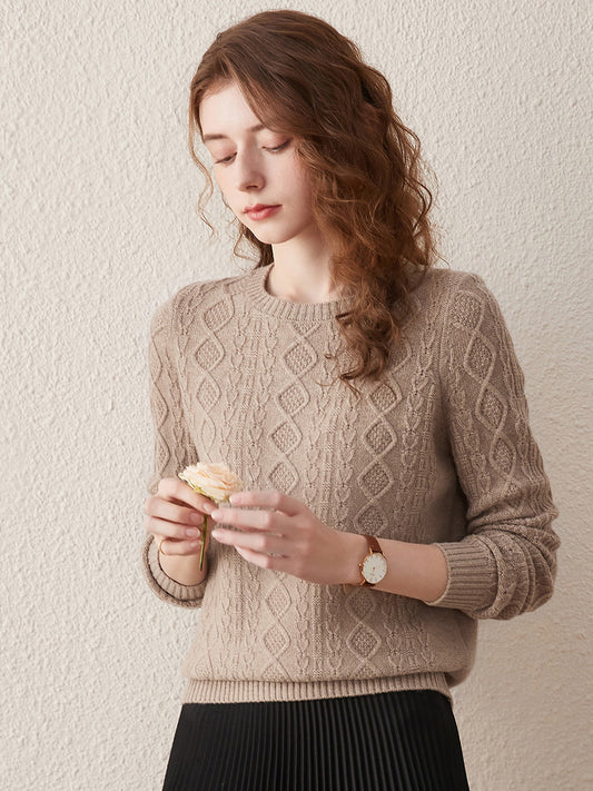 COMOBOCA 100% Wool Women's Cable Knit Sweater