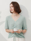 COMOBOCA Women's V-Neck Ruched Knit T-Shirt