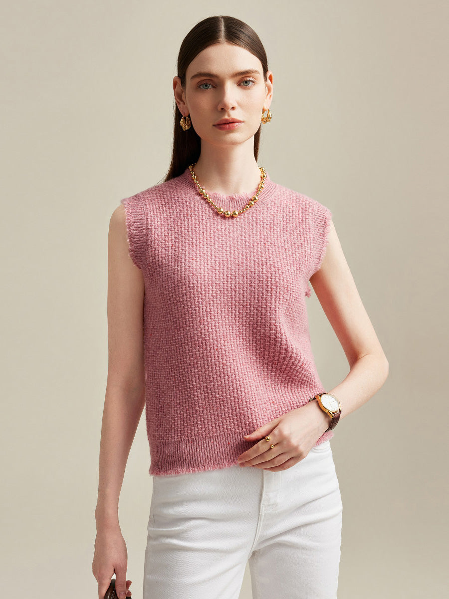 COMOBOCA 100% Cashmere Women's Textured Knit Sweater Vest