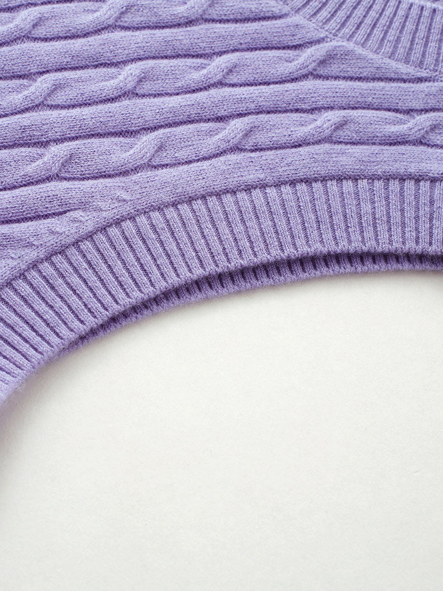 COMOBOCA 100% Wool Kids' Cable Knit Round Neck Sweater Vest