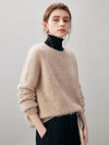 COMOBOCA 100% Wool Women's Fuzzy Round Neck Sweater