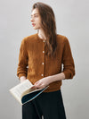 COMOBOCA Brown Women's Chic Heart Patterned Button Cardigan