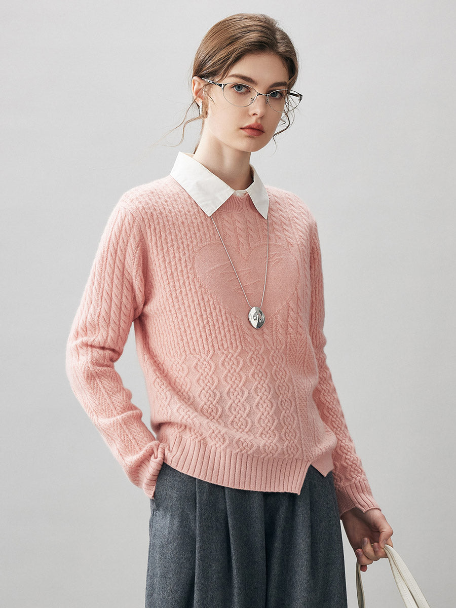 COMOBOCA 100% Cashmere Women's Cable Heart Patterned Knit Sweater