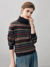 COMOBOCA 100% Cashmere Women's Fair Isle Turtleneck Sweater