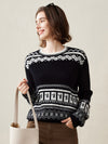 COMOBOCA Black 100% Cashmere Women's Sweater with Abstract Design