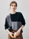 COMOBOCA Black 100% Cashmere Women's Patchwork Cable Knit Sweater