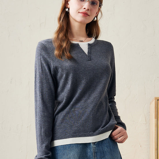 COMOBOCA 100% Wool Women's Layered Look Pullover Sweater