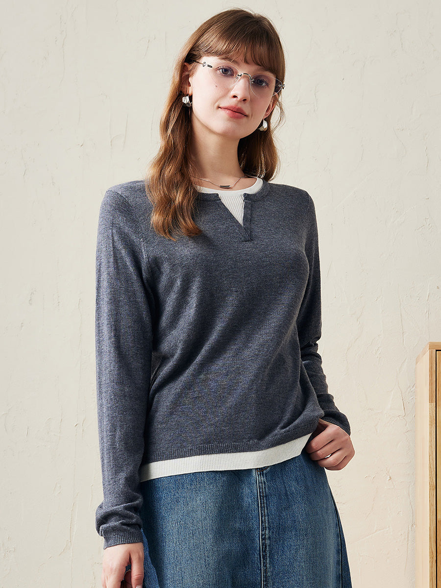 COMOBOCA 100% Wool Women's Layered Look Pullover Sweater