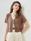 COMOBOCA Women's Linen Crochet Tie Short Sleeve Cardigan