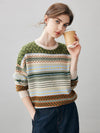 COMOBOCA 100% Cashmere Women's Fair Isle Round Neck Sweater