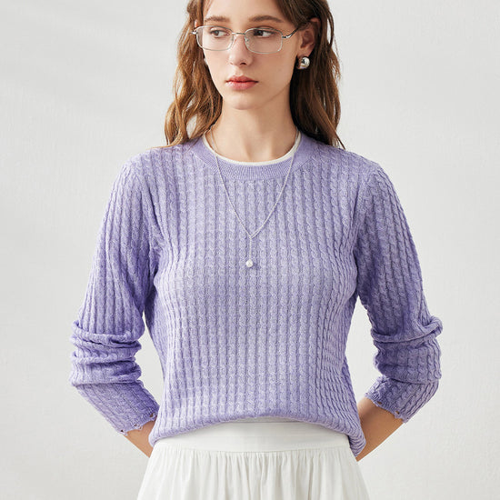 COMOBOCA Purple Women's Cable Knit Ribbed Sweater