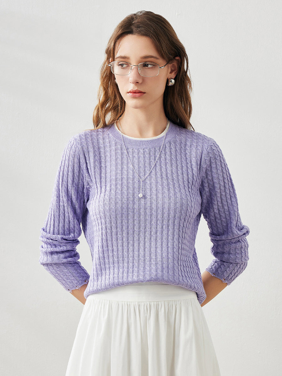 COMOBOCA Purple Women's Cable Knit Ribbed Sweater