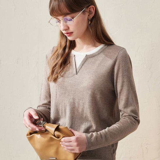 COMOBOCA 100% Wool Women's Layered Look Pullover Sweater