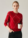 COMOBOCA 100% Cashmere Women's Diamond Patterned Round Neck Sweater