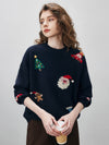 COMOBOCA Women's Wool Christmas Themed Round Neck Sweater