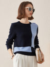 COMOBOCA NAVY BLUE 100% Cashmere Women's Round Neck Knit Sweater