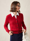 COMOBOCA Red 100% Cashmere Women's Cable Knit Button Cardigan