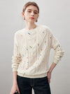 COMOBOCA 100% Cashmere Women's Cable Knit Colorful Accents Sweater