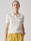 COMOBOCA White Women's Classic Cotton Silk Polo Knit T-Shirt