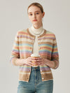 COMOBOCA 100% Cashmere Women's Striped Button Down Cardigan