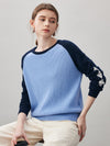 COMOBOCA 100% Cashmere Women's Color Block Round Neck Sweater