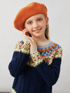 COMOBOCA 100% Wool Kids' Cable Fair Isle Round Neck Sweater