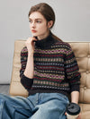 COMOBOCA 100% Cashmere Women's Fair Isle Turtleneck Sweater