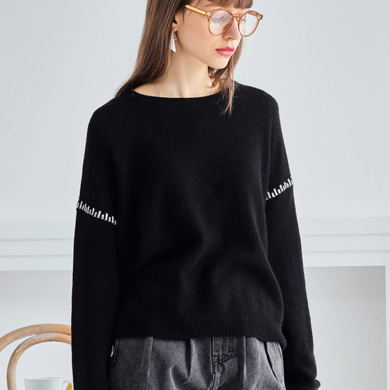 COMOBOCA 100% Cashmere Women's Sweater with Stitch Detailing