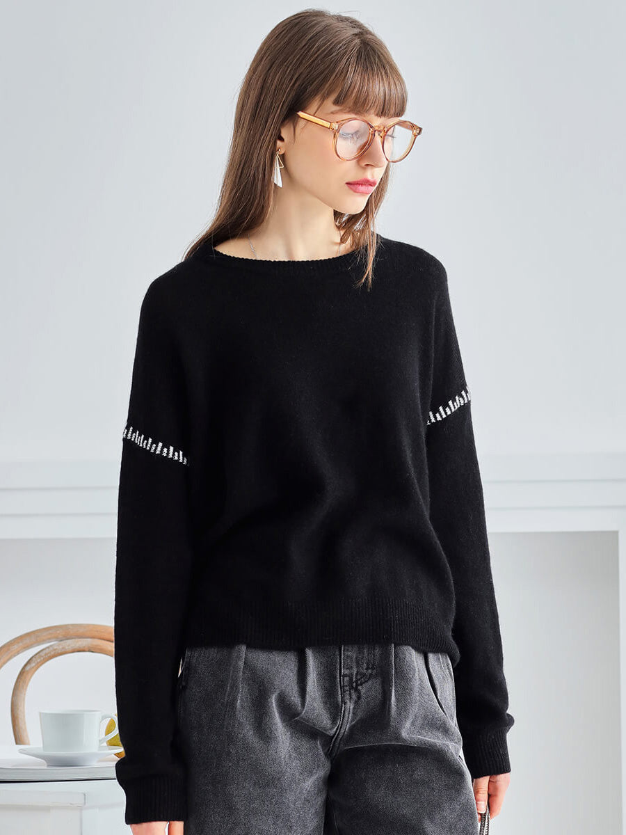 COMOBOCA 100% Cashmere Women's Sweater with Stitch Detailing