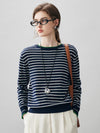 COMOBOCA 100% Cashmere Women's Striped Round Neck Sweater