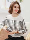 COMOBOCA Women's Striped Henley T-Shirt Sweater