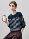 COMOBOCA 100% Cashmere Women's Striped Round Neck Sweater