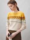 COMOBOCA 100% Cashmere Women's Fair Isle Round Neck Knit Sweater
