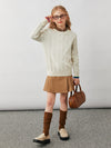 COMOBOCA 100% Wool Kids' Cable Knit Round Neck Sweater