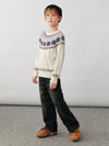 COMOBOCA 100% Wool Kids' Fair Isle Snowflake Round Neck Sweater