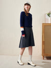 COMOBOCA 100% Wool Women's Colorblock Cable Knit Sweater