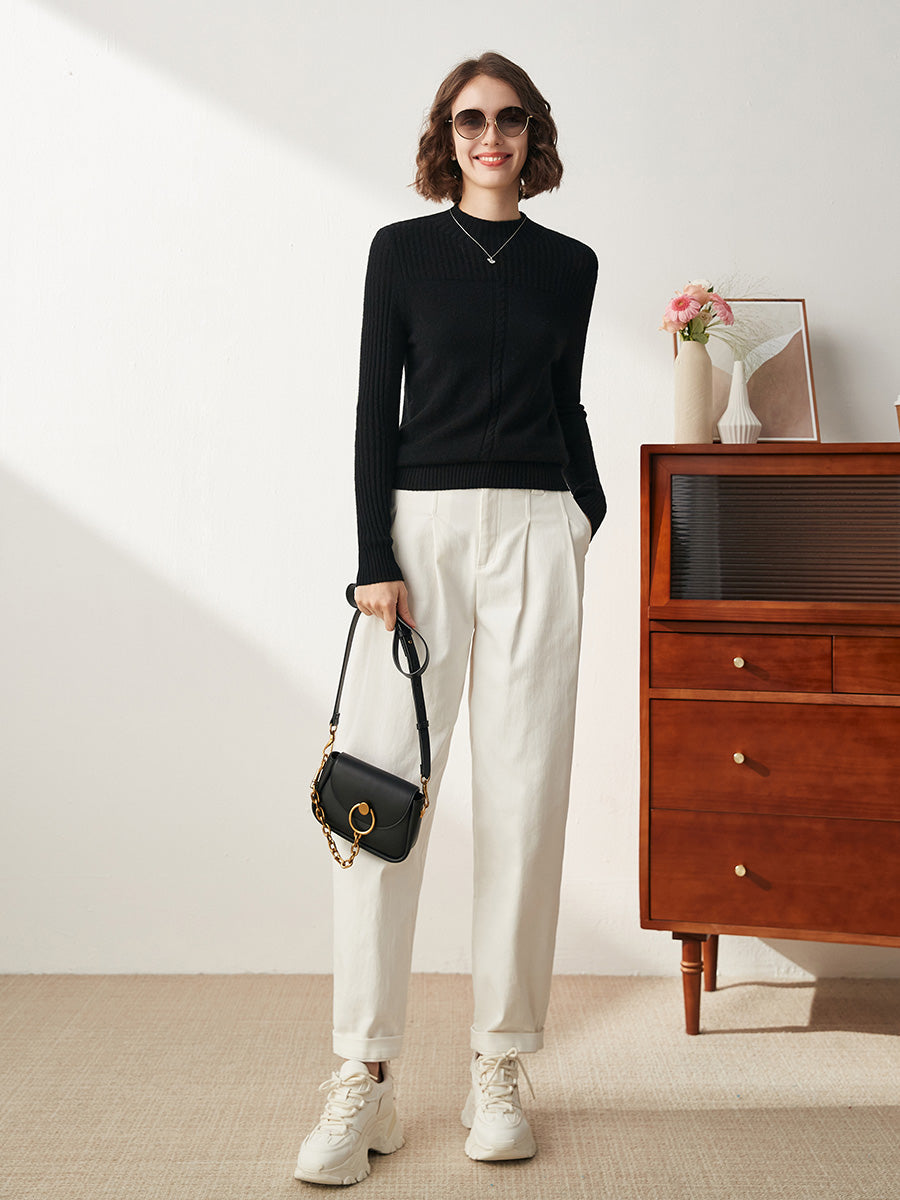 COMOBOCA 100% Cashmere Women's Mock Neck Cable Knit Sweater