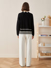 COMOBOCA 100% Cashmere Women's Contrast Jacquard Mock Neck Sweater