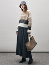 COMOBOCA Women's Mohair Striped Round Neck Sweater