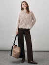 COMOBOCA Women's Speckled Lace Knit Round Neck Sweater