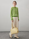 COMOBOCA 100% Cashmere Women's Checkered Round Neck Sweater